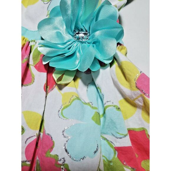 Youngland Dress 12M Baby Toddler Girls Aqua Blue Pink Flower Sun Summer 12-18m - Picture 2 of 6